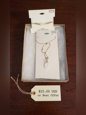 Ana A New Approach White Quartz Necklace and Bracelet Jewelry Set